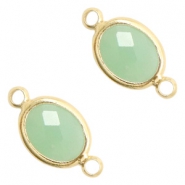 Tussenstukken van crystal glas ovaal 10x9mm Crysolite green opal-gold
