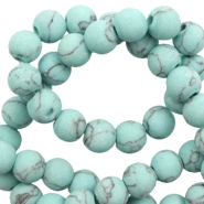 Natuursteen kralen calciet 8mm mat met marble look Light turquoise blue