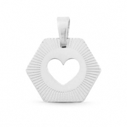 Roestvrij stalen (RVS) Stainless steel bedels hexagon heart Mix & Match Zilver