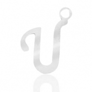 Roestvrij stalen (RVS) Stainless steel bedels initial U Zilver