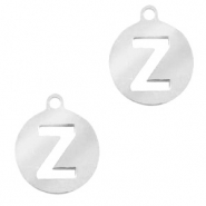Roestvrij stalen (RVS) Stainless steel bedels 10mm initial coin Z Zilver