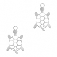 Roestvrij stalen (RVS) Stainless steel bedels schildpad Zilver