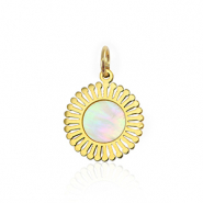 Roestvrij stalen (RVS) Stainless steel bedels schelp 12mm Gold-white (natuurlijke kleur)