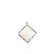 Roestvrij stalen (RVS) Stainless steel bedels schelp ruit Silver-white (natuurlijke kleur)