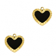 Roestvrij stalen (RVS) Stainless steel bedels hart Gold-black