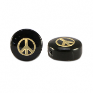 Glaskralen rondellen peace Black-gold