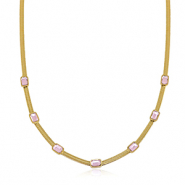 Roestvrij stalen (RVS) Stainless steel snake kettingen crystal Gold-pink