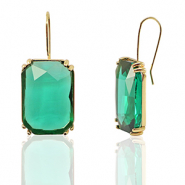 Oorbellen / oorstekers van Crystal Glass rechthoek Green-gold