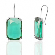 Oorbellen / oorstekers van Crystal Glass rechthoek Green-silver