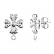 Roestvrij stalen (RVS) Stainless steel onderdelen oorbellen / oorstekers bloem met oogje Silver