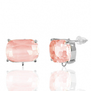 Oorbellen / oorstekers van Crystal Glass met oogje rechthoek Peach-silver