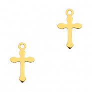 Roestvrij stalen (RVS) Stainless steel bedels cross Gold