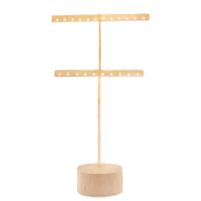 Sieraad display voor oorbellen T-vorm met houten voet Natural-gold