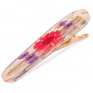 Haaraccessoires haarclip met gedroogde bloemetjes Red purple-gold