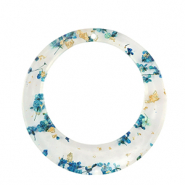 Resin hangers met gedroogde bloemetjes 39mm Blue-gold