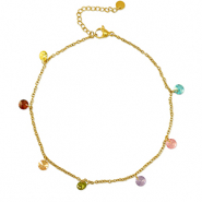 Roestvrij stalen (RVS) Stainless steel enkelbandjes stone Gold-multicolour