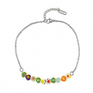 Roestvrij stalen (RVS) Stainless steel armbanden millefiori Silver-multicolour