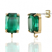 Oorbellen / oorstekers van Crystal Glass met oogje rechthoek Green-gold