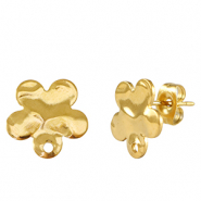 Roestvrij stalen (RVS) Stainless steel oorbellen bloem Gold