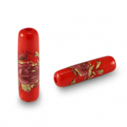 Glaskralen tube bloem Red-rose red