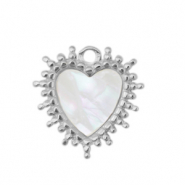 Roestvrij stalen (RVS) Stainless steel bedels schelp hart Silver-white (natuurlijke kleur)