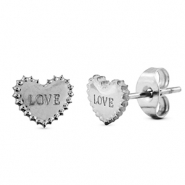 Roestvrij stalen (RVS) Stainless steel oorbellen / oorstekers hart Silver