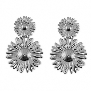 Roestvrij stalen (RVS) Stainless steel oorbellen / oorstekers bloem Silver