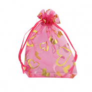 Sieraad zakje organza 9x12cm hart Pink-gold