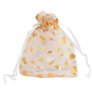 Sieraad zakje organza 9x12cm hart White-gold