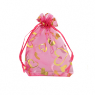 Sieraad zakje organza 7x9cm hart Pink-gold