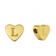 Roestvrij stalen (RVS) Stainless steel kralen hart letter L Gold