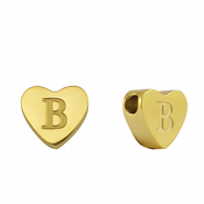 Roestvrij stalen (RVS) Stainless steel kralen hart letter B Gold