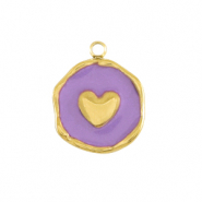 Roestvrij stalen (RVS) Stainless steel bedels heart Gold-purple