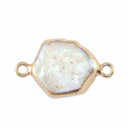 BQ Zoetwaterparels tussenstuk hexagon Gold-Natural white