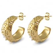 Roestvrij stalen (RVS) Stainless steel oorbellen / oorstekers imitatie parels Gold