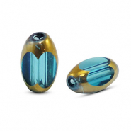 Ovale glaskralen facet Blue transparent-gold
