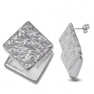 Roestvrij stalen (RVS) Stainless steel oorbellen / oorstekers vierkant Silver