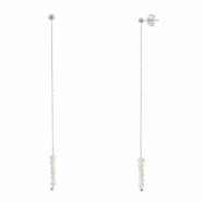 Roestvrij stalen (RVS) Stainless steel oorbellen / oorstekers parels Silver