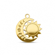 Roestvrij stalen (RVS) Stainless steel bedels maan en zon Gold