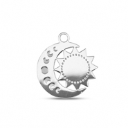Roestvrij stalen (RVS) Stainless steel bedels maan en zon Silver