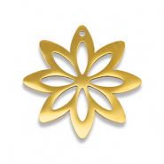 Roestvrij stalen (RVS) Stainless steel bedels bloem Gold