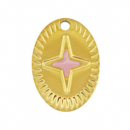 Roestvrij stalen (RVS) Stainless steel bedels ovaal ster Gold-pink