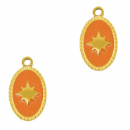 Roestvrij stalen (RVS) Stainless steel bedels ovaal zon Gold-orange
