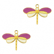 Roestvrij stalen (RVS) Stainless steel bedels libelle Gold-purple