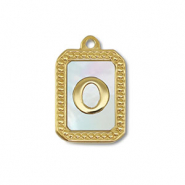 Roestvrij stalen (RVS) Stainless steel bedel schelp letter O Gold-white (natuurlijke kleur)