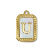 Roestvrij stalen (RVS) Stainless steel bedel schelp letter U Gold-white (natuurlijke kleur)