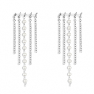 Roestvrij stalen (RVS) Stainless steel oorbellen / oorstekers met imitatie parels Silver