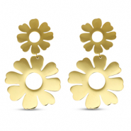 Roestvrij stalen (RVS) Stainless steel oorbellen / oorstekers bloem Gold