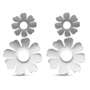 Roestvrij stalen (RVS) Stainless steel oorbellen / oorstekers bloem Silver