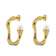 Roestvrij stalen (RVS) Stainless steel oorbellen / oorstekers met imitatie parels Gold
